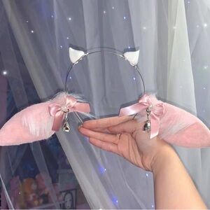 Handmade Handcrafted Pastel Pink Kawaii Cow or Goat Ears and Horns Headband